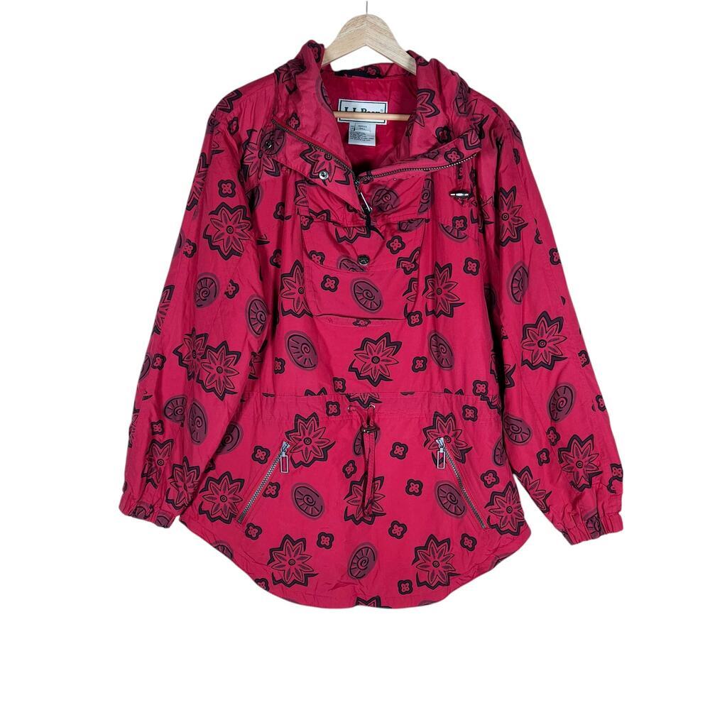 Vintage L.L.Bean Jacket Small Red Floral Hooded Gorpcore Hikingcore Streetwear